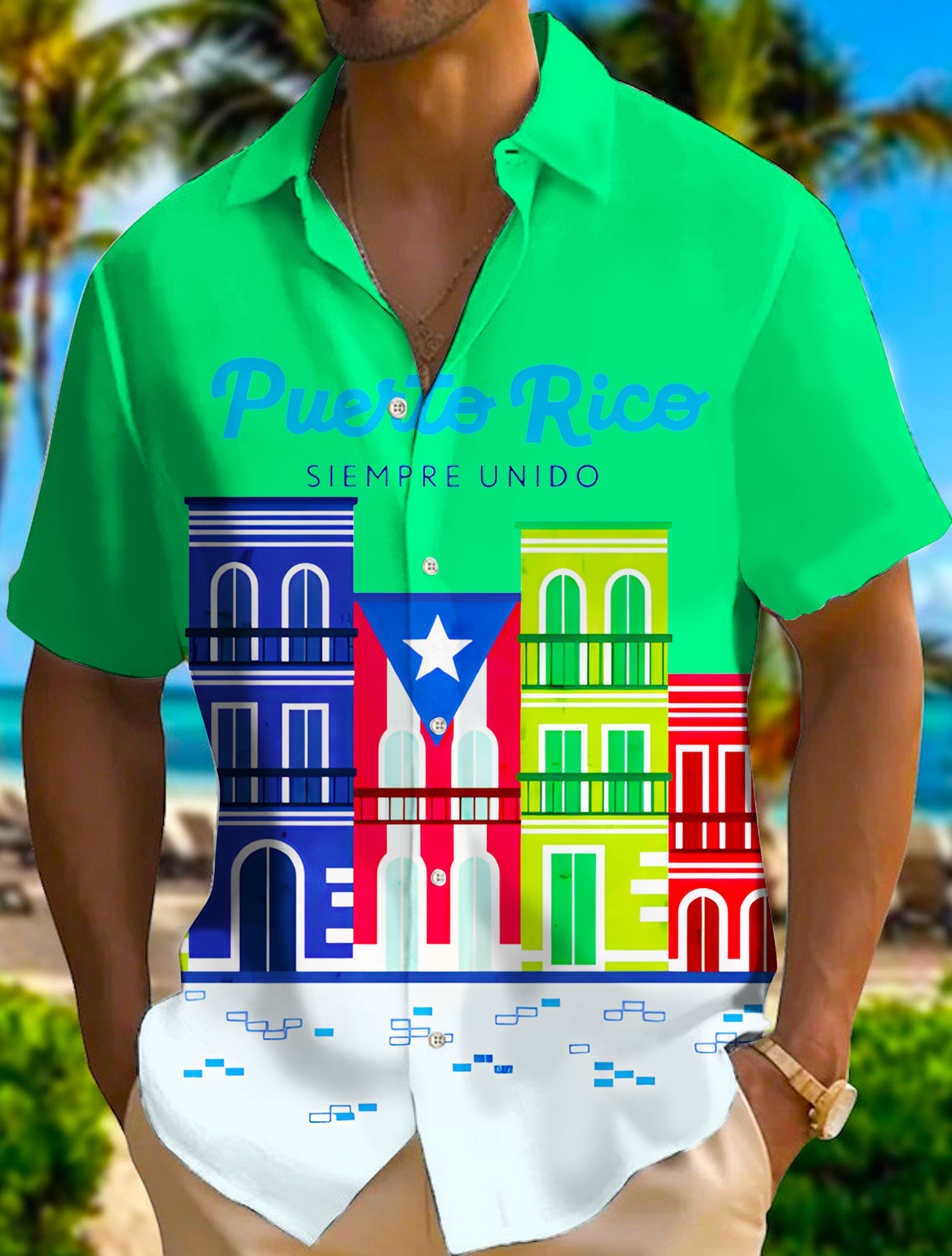 Puerto Rican Slempre Unido Flag Men's Short Sleeve Shirts