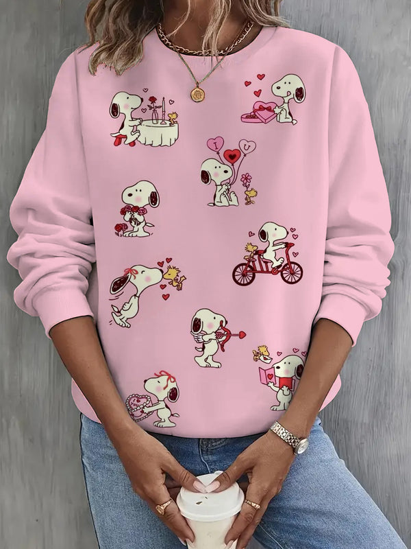 Valentine Snoopy Printed Long Sleeve Casual Top