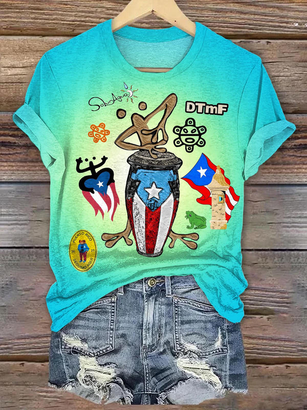 Puerto Rican Print Crew Neck T-shirt