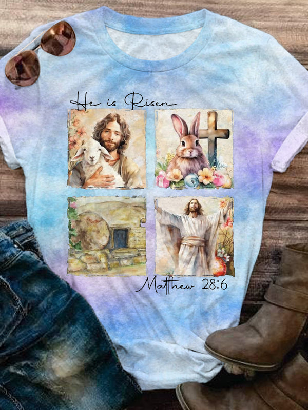 Easter Jesus He is Risen Crew Neck T-shirt