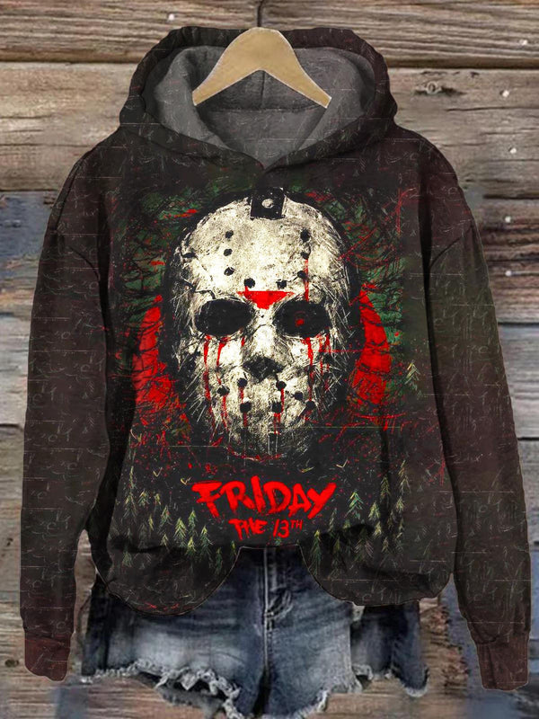 Halloween Horror Movie Print Long Sleeve Printed Hoodie