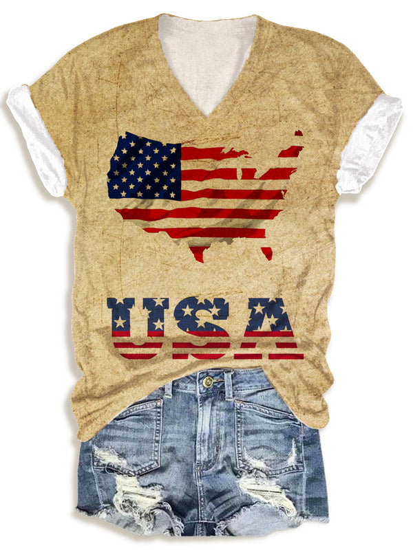 Camiseta de cuello redondo con estampado de mapas creativos 