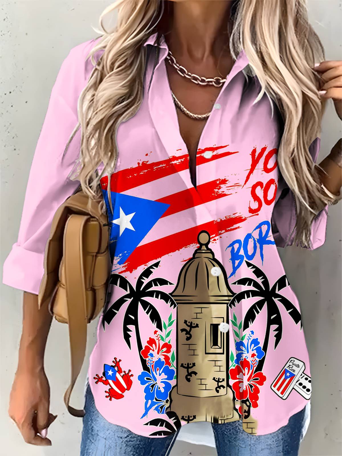 Camisa informal con estampado de rana concho de Puerto Rico para mujer 