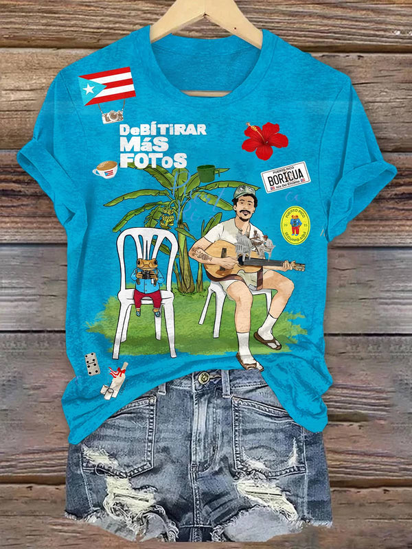 Bad Bunny Print Crew Neck T-shirt