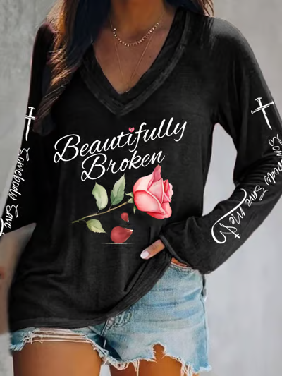 Jelly Roll Beautifully Broken Tour Music Print V-Neck T-Shirt