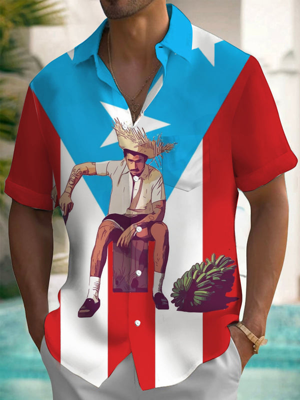 Men's Puerto Rico Flag Bad Bunny Fan Art Pocket Short Sleeve Shirts