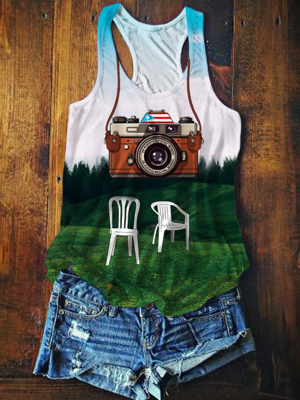 BadBunny Camera Printed Casual Tank Top
