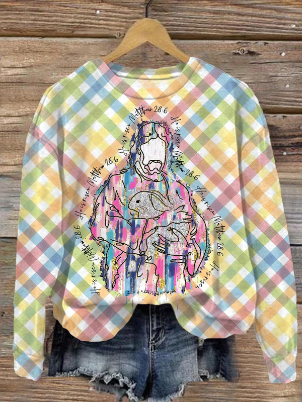 He Is Risen Jesus Easter Printed Long Sleeve Casual Top