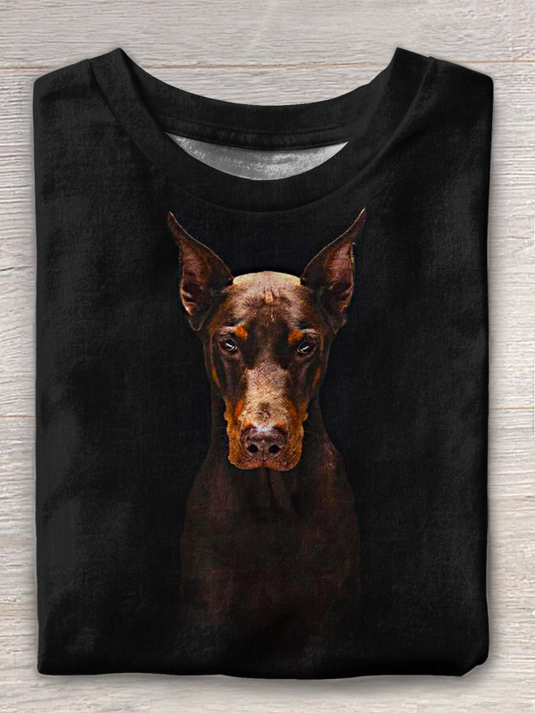 Handsome Doberman Print Crew Neck T-shirt