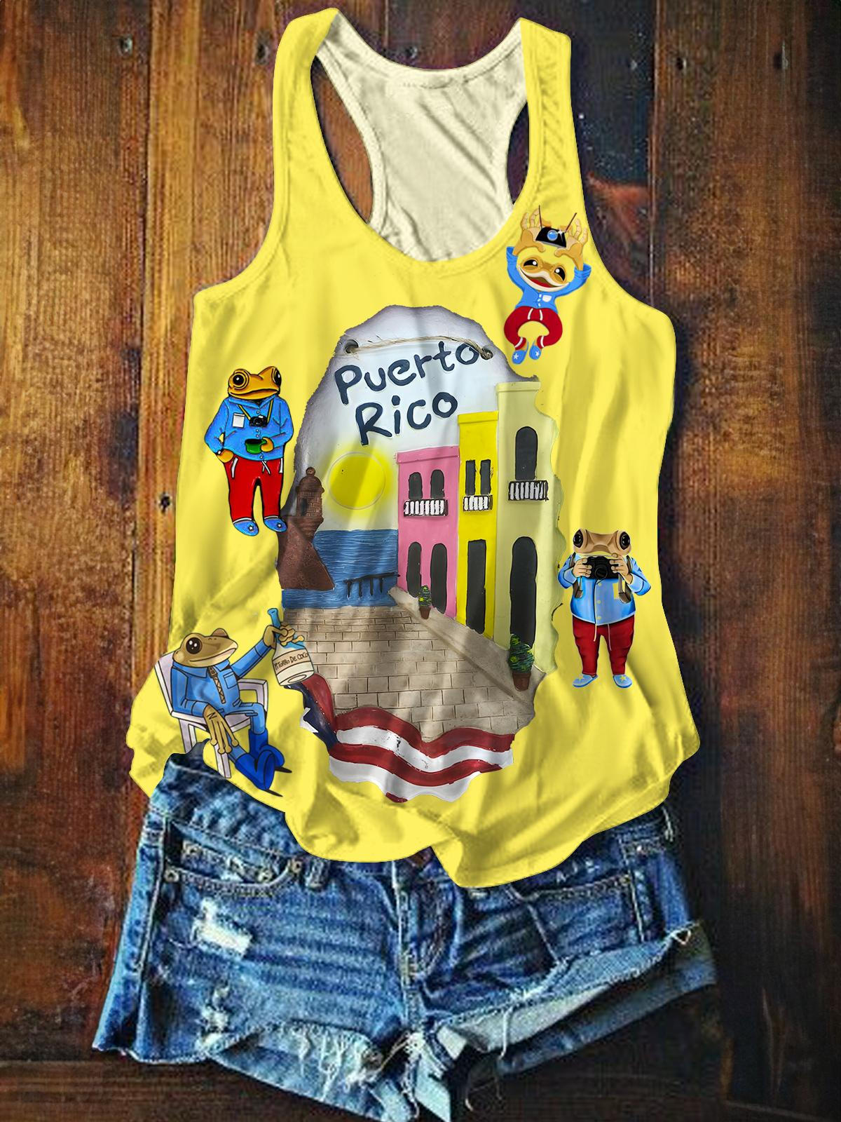 Puerto Rico Printed Casual Tank Top