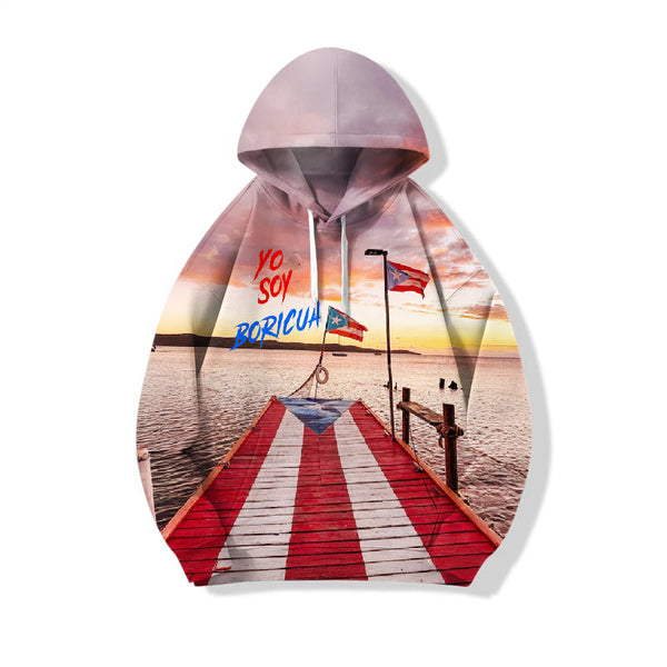 Puerto Rico Loose Fit Hooded Sweatshirt With Pockets