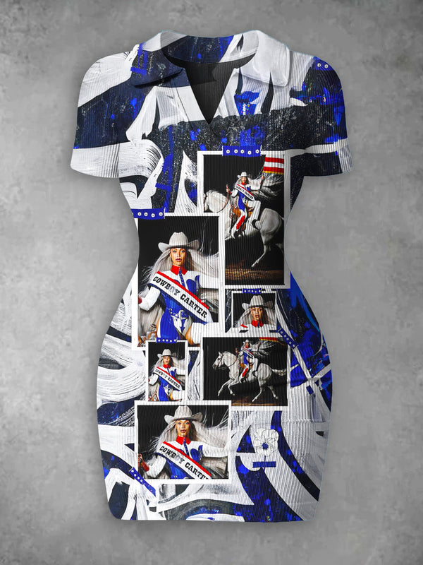 Women's Beyoncé Cowboy Carter Print Ribbed Bodycon Mini Dress