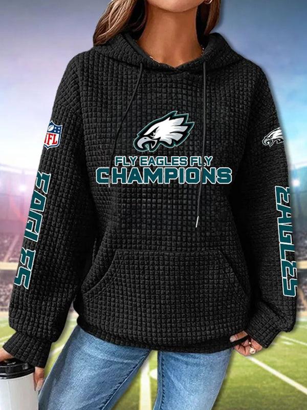 Philadelphia Football Super Bowl Champions 2025 Long Sleeve Waffle Hoodie