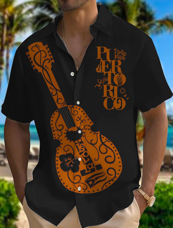 Puerto Rican Guitar Men's Short Sleeve Shirts