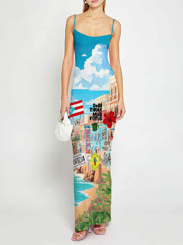 Badbunny Puerto Rican Print Slim Suspender Skirt