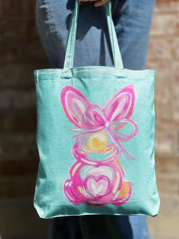 Pink Bunny Easter Shoulder Zipper Canvas Bag
