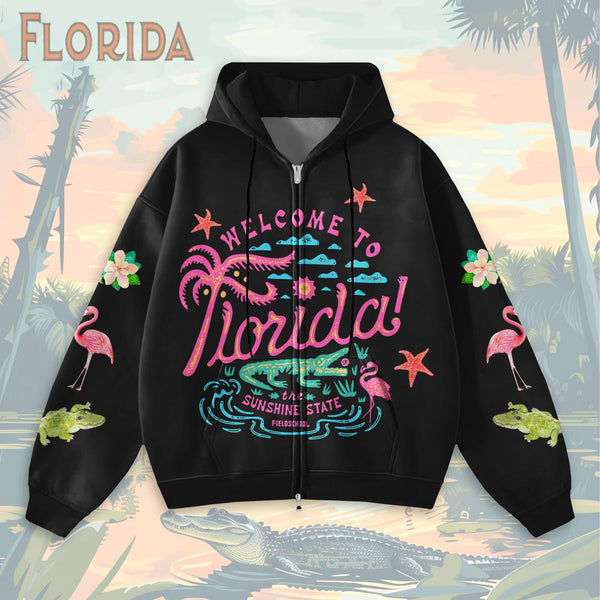 Florida Print Zippered Sweatshirt Jacket
