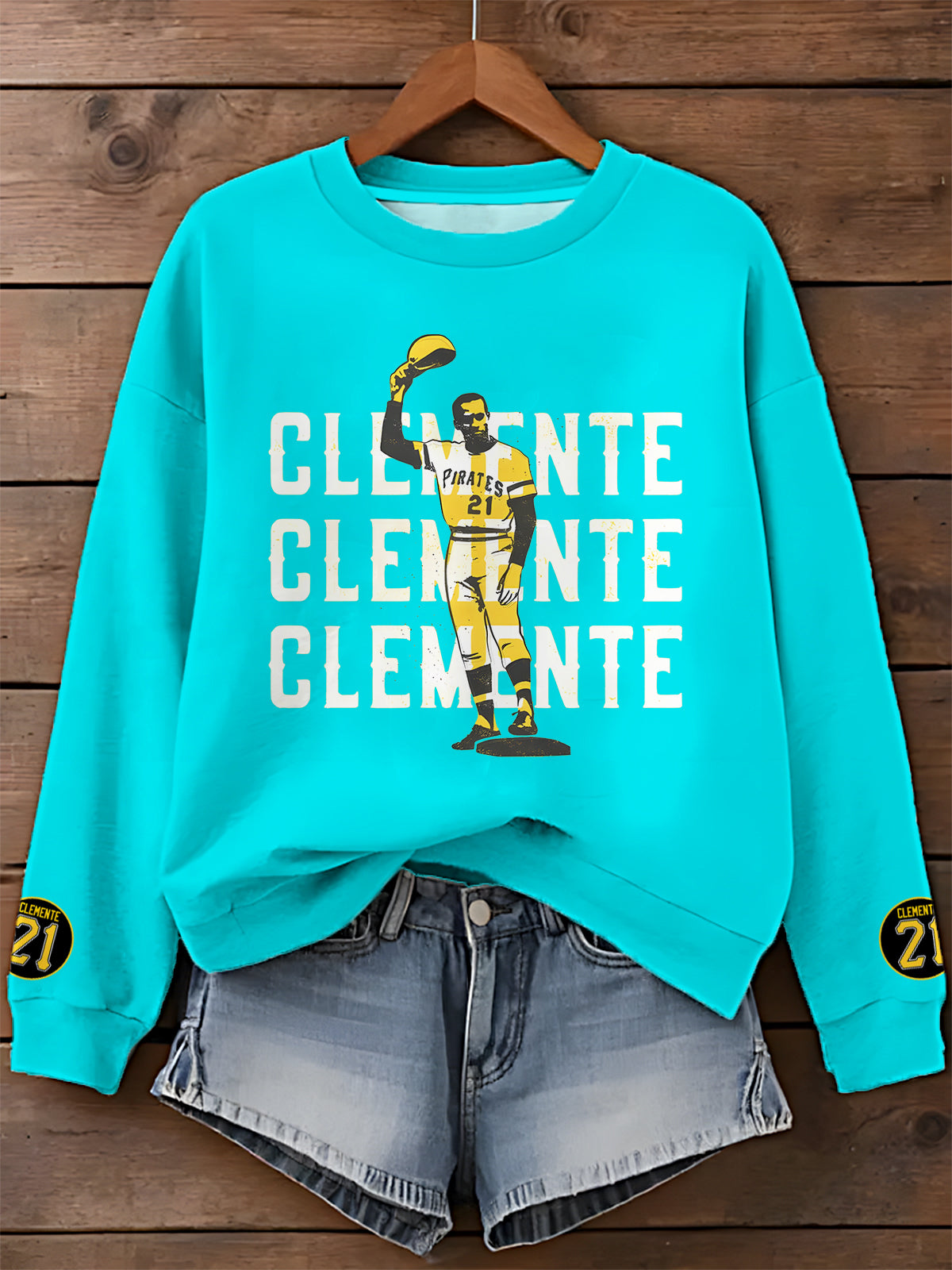 Roberto Clemente Printed Long Sleeve Casual Top