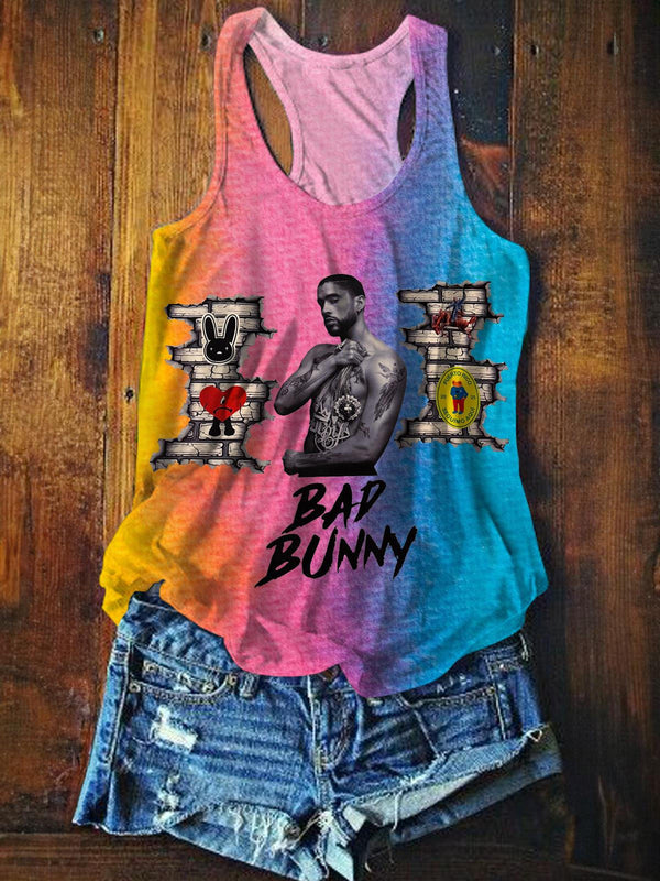 Bad Bunny Concert Printed Casual Tank Top