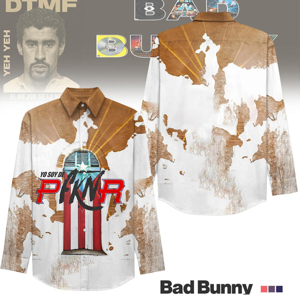 Women's Badbunny Puerto Rican Print Casual Shirt