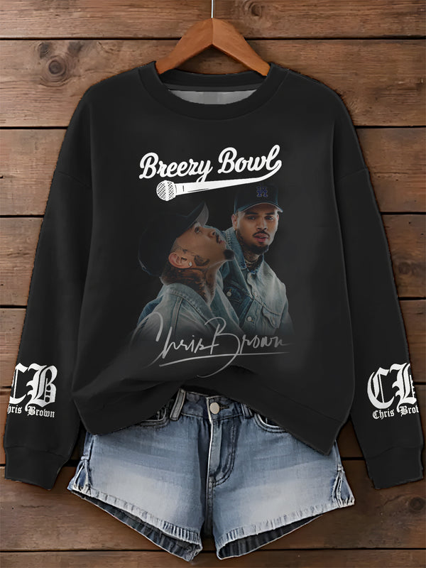 Chris Brown Breezy Bowl Tour Printed Long Sleeve Casual Top