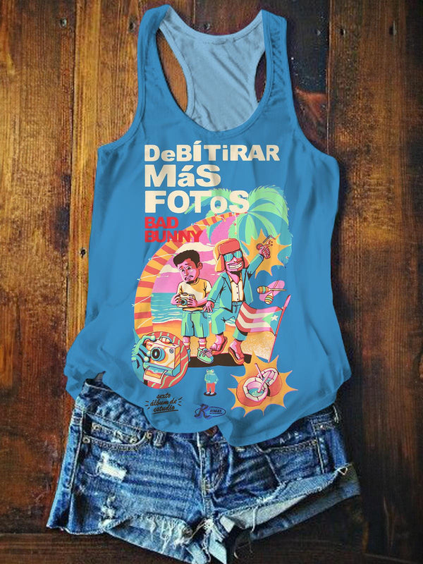 Bad Bunny Summer Graffiti Printed Casual Tank Top