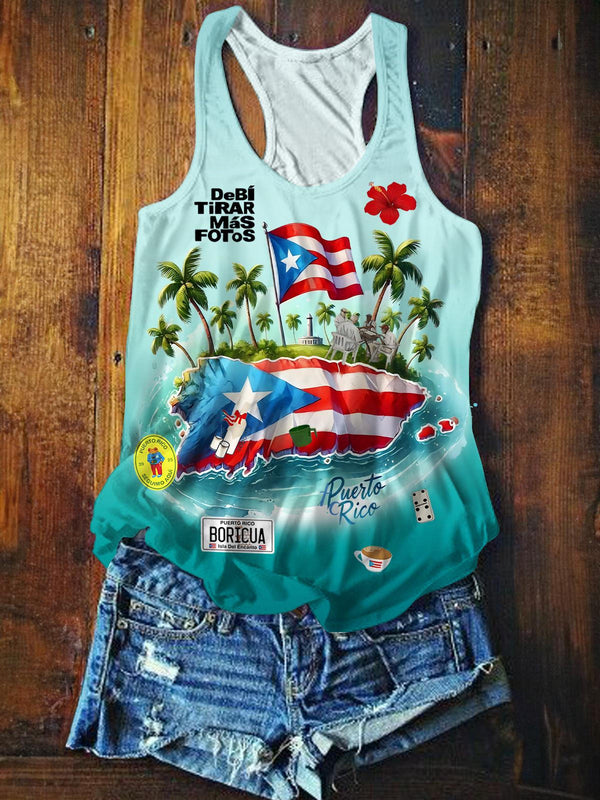 Puerto Rico Printed Casual Tank Top