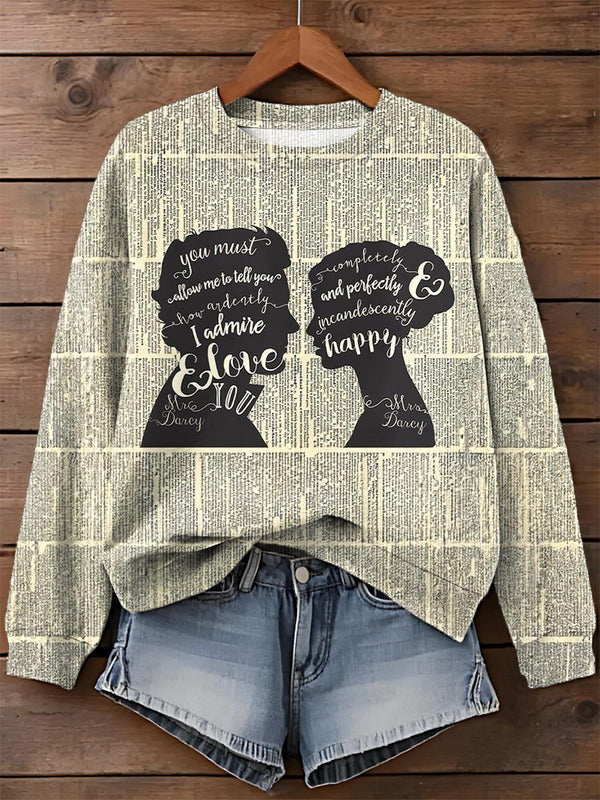Pride And Prejudice Quote Printed Long Sleeve Casual Top
