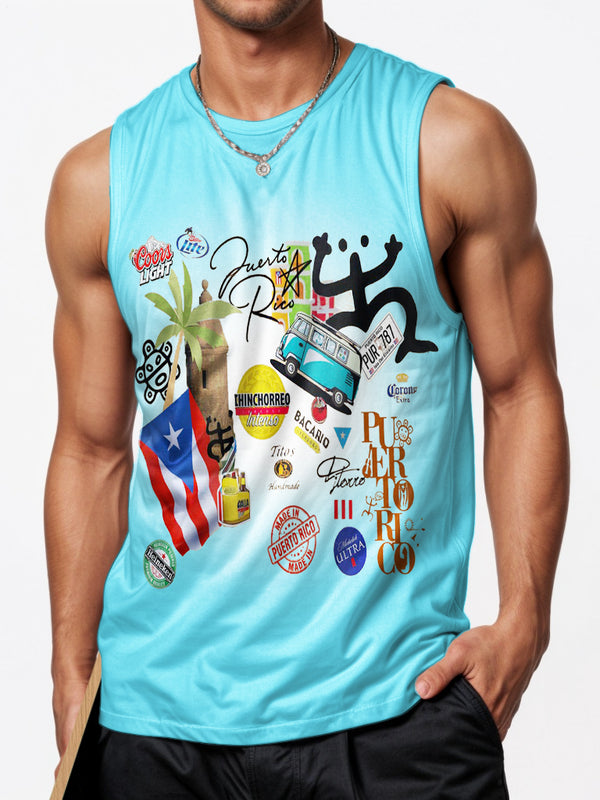 Puerto Rican Print Sports Crew Neck Vest