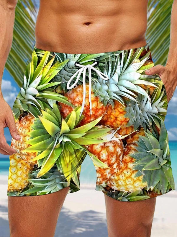 Pantalones cortos con bolsillo y estampado de piña para hombre 