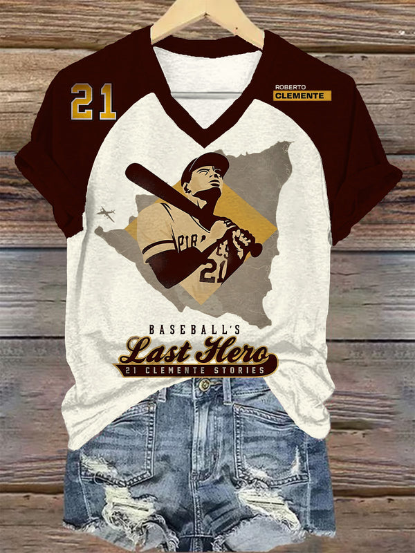 Puerto Rico Roberto Clemente Women's Raglan V-Neck T-shirt
