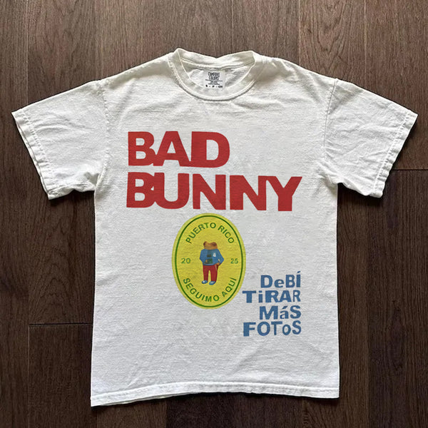 Bad Bunny Fashionable Frog Print Crew Neck T-shirts