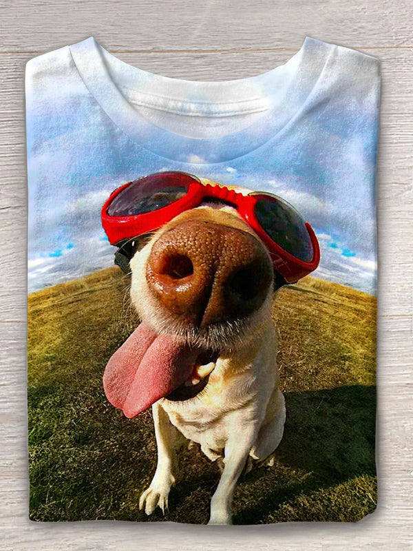 Funny Puppy Print Crew Neck T-shirt