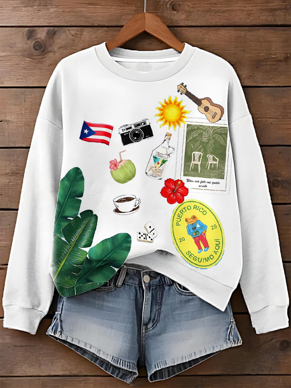 Puerto Rico Printed Long Sleeve Casual Top