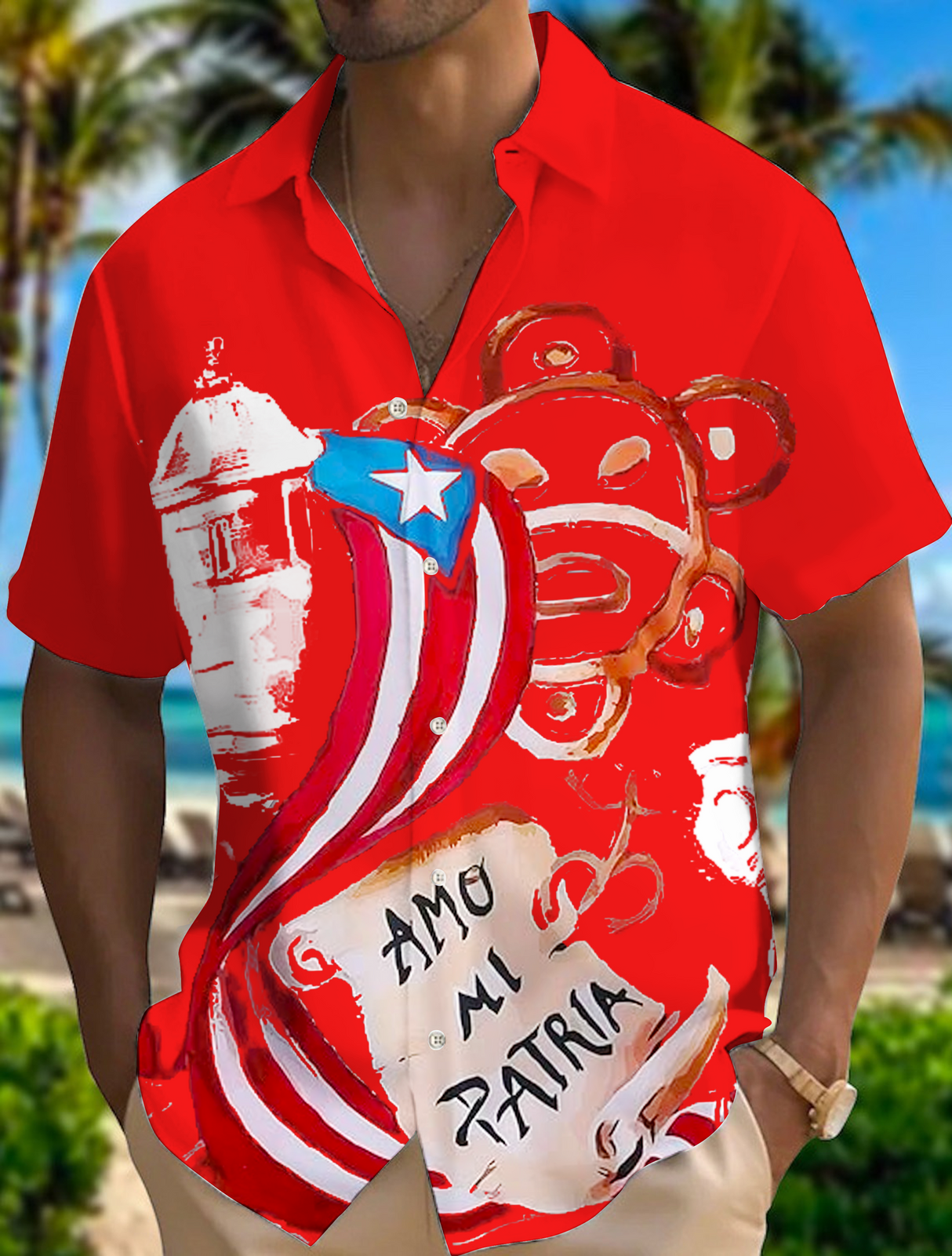 Puerto Rico Symbols Set Men's Short Sleeve Shirts