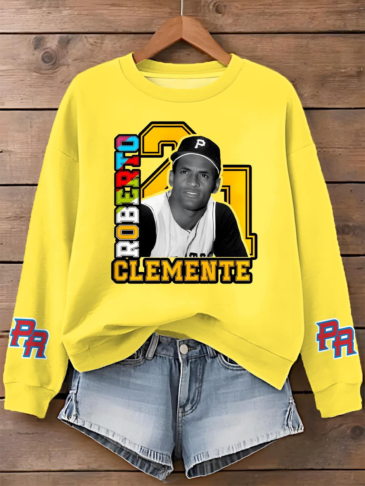 Roberto Clemente Printed Long Sleeve Casual Top