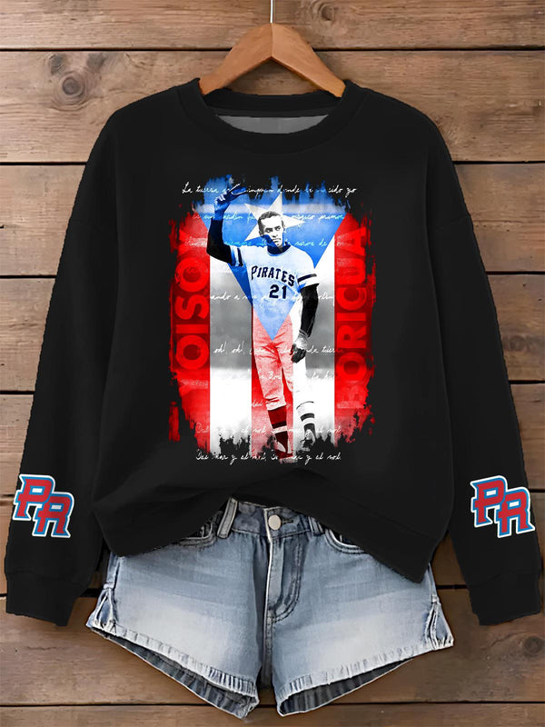 Roberto Clemente Printed Long Sleeve Casual Top