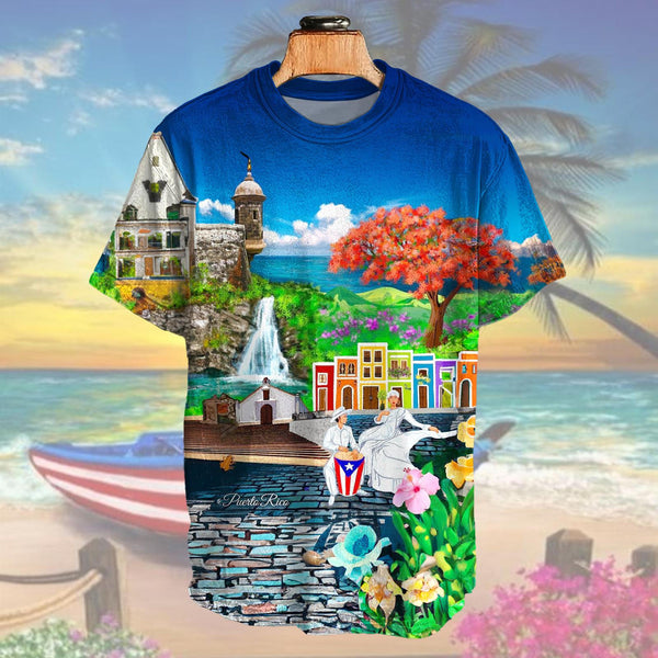 Puerto Rican Print Crew Neck T-shirt
