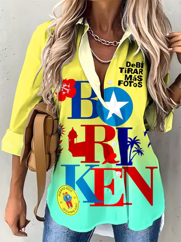 Women's Puerto Rican Badbunny Printed Casual Shirt