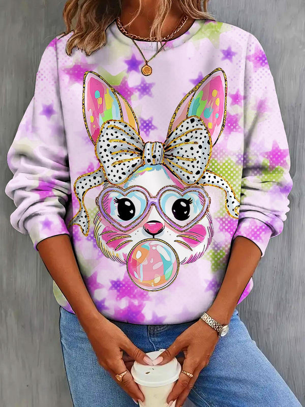 Cute Rabbit Butterfly Bubble Star Polka Dot Print Casual Long Sleeve Top