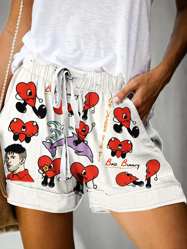 Puerto Rican Love Print Casual Shorts
