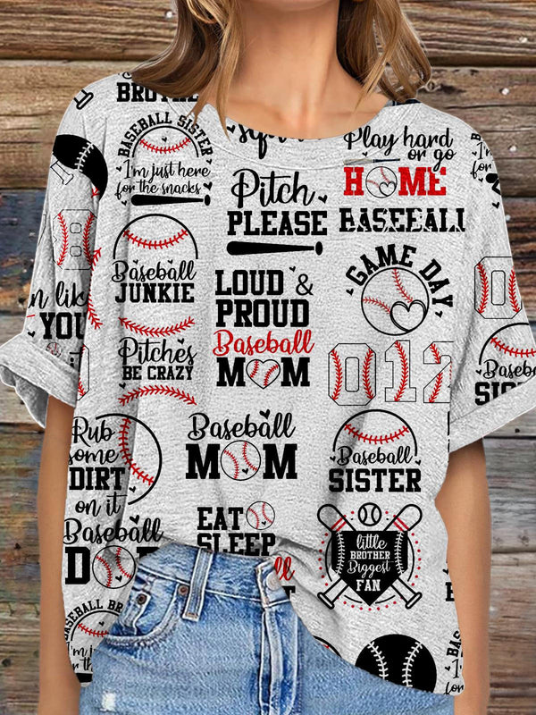 Baseball Quotes Round Neck Drop Shoulder Short Sleeve T-shirt