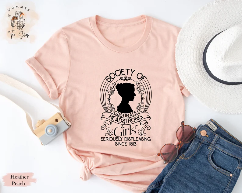 Pride and Prejudice Simple Portrait Print Crew Neck T-shirt