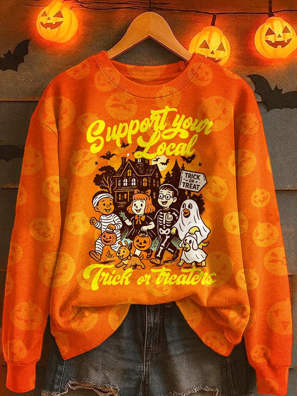 Trick Or Treaters Printed Long Sleeve Casual Top