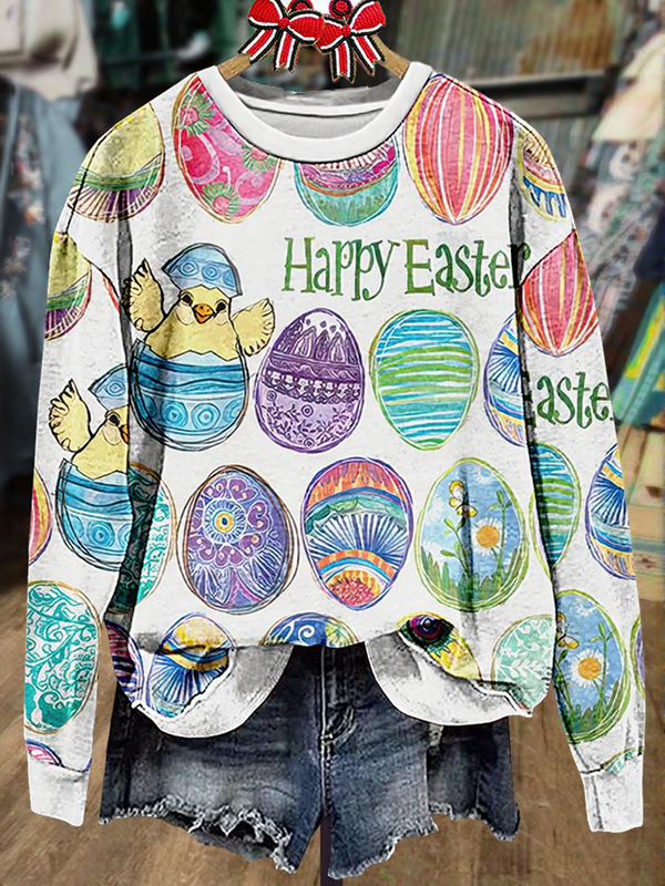 Easter Eggs Printed Long Sleeve Casual Top