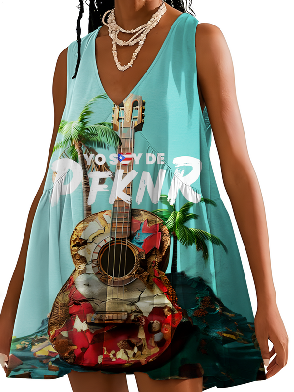 Puerto Rican Music V-neck Sleeveless Dress