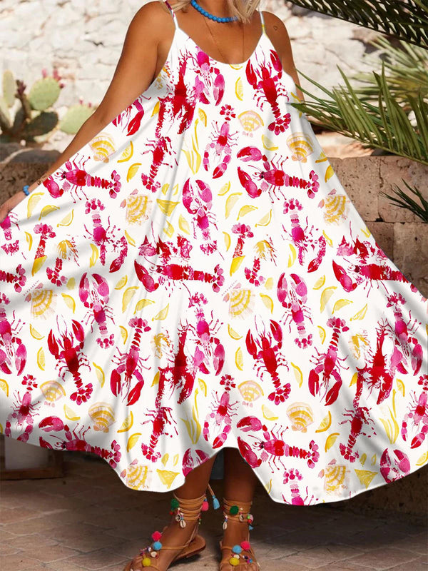 Women's Crayfish Season Print Casual Spaghetti Strap Dress