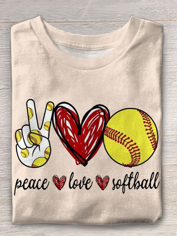 Retro Valentine's Day Fashionable Baseball Print Crew Neck T-shirt