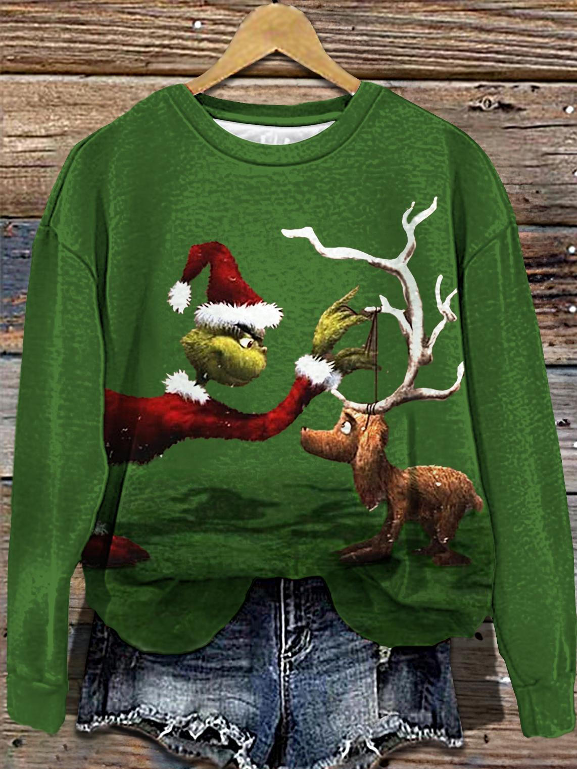 Christmas Reindeer Print Off Shoulder Sweatshirt