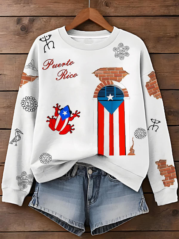 Puerto Rican Classic Printed Long Sleeve Casual Top